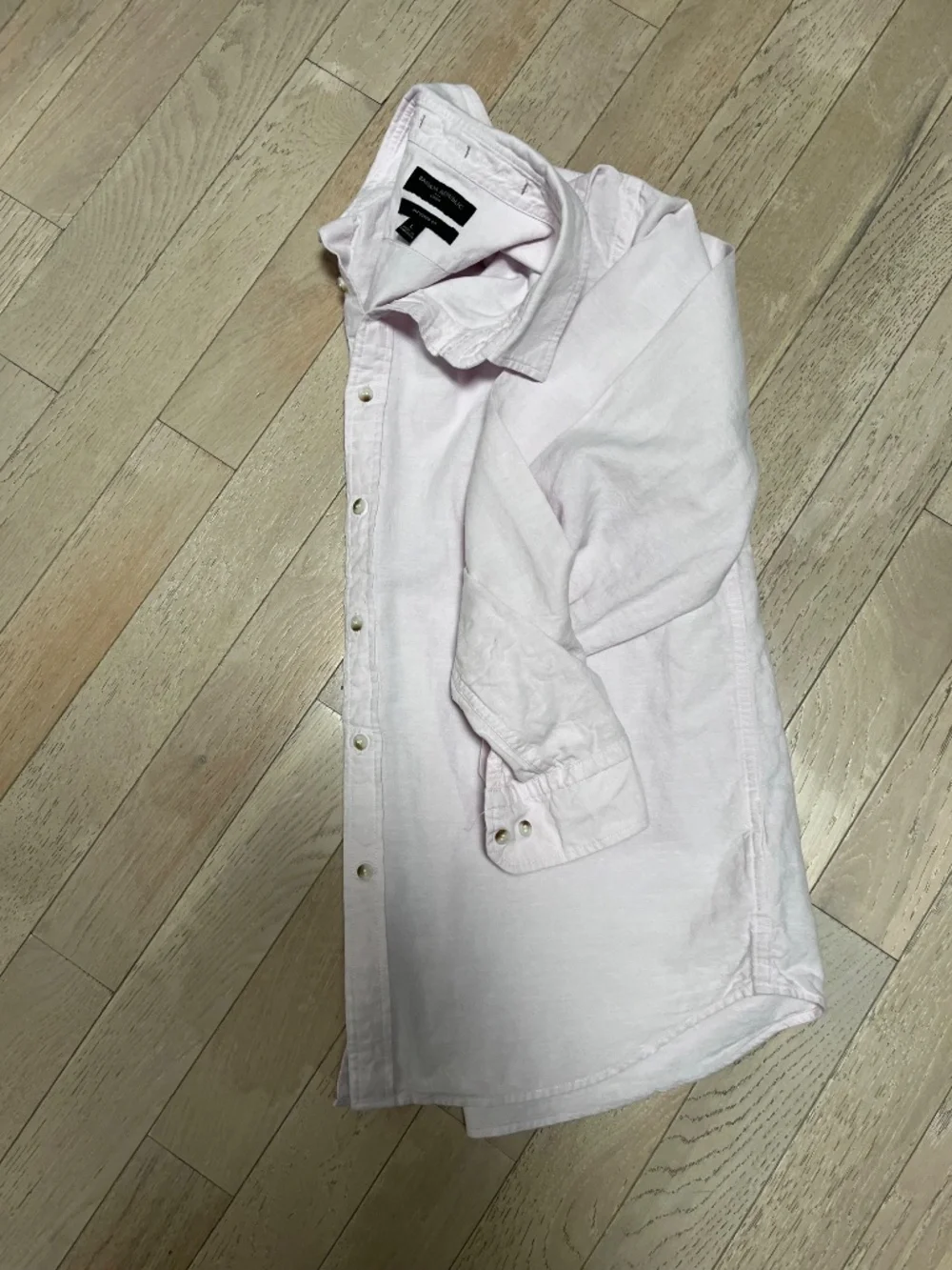 Banana Republic Shirt Mens Large Pale Pink Linen Cotton Untucked  Fit Button Up